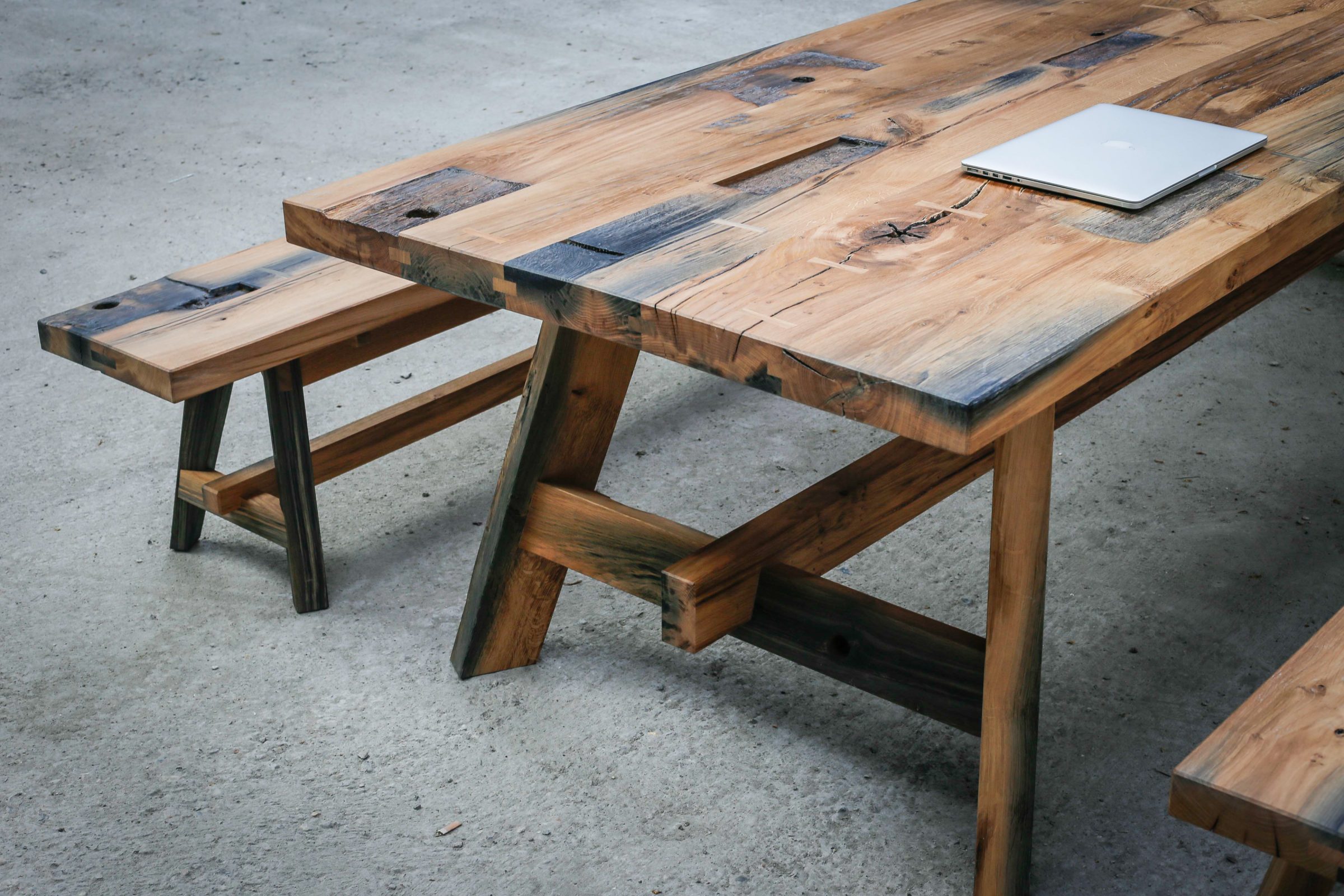 Black Oak table reclaimed timber from Avon and Kennet canal. Large table beautiful timber