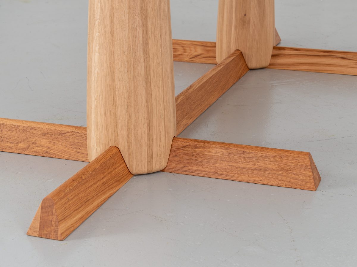 Ruston refectory dining table made from English Oak and London Plane timber, seats 4 - 6 people, turned cylindrical legs solid wood legs