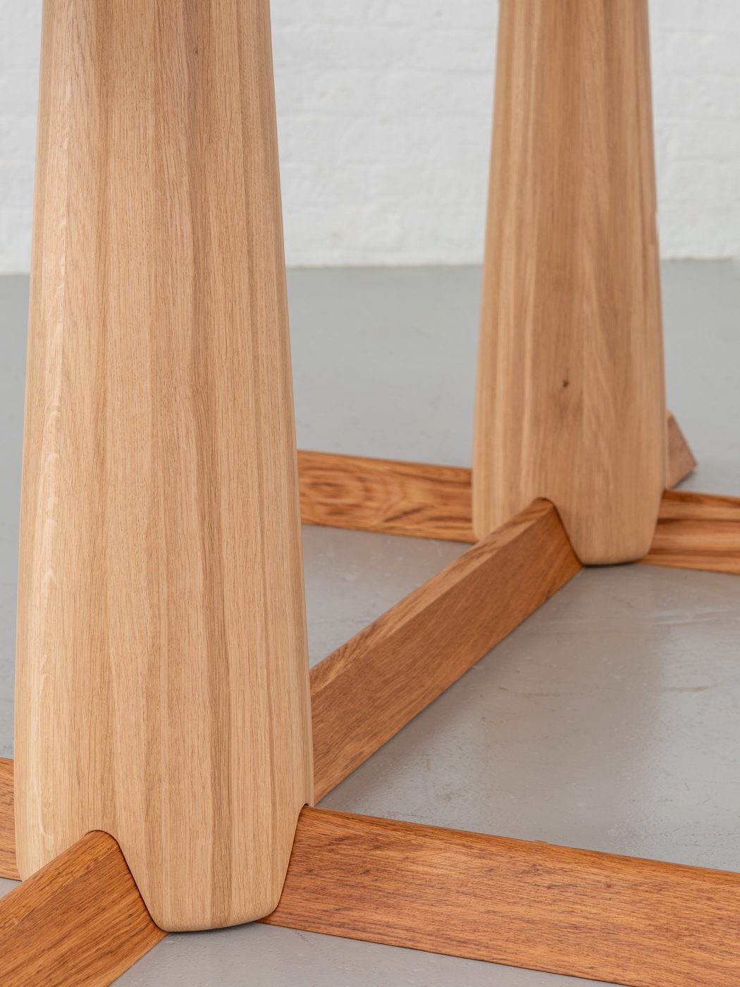 Ruston refectory dining table made from English Oak and London Plane timber, seats 4 - 6 people, turned cylindrical legs solid wood legs