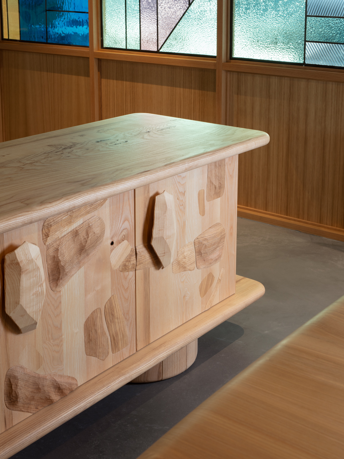 jan hendzel's bespoke wooden textured cabinet sideboard designed for etsy office